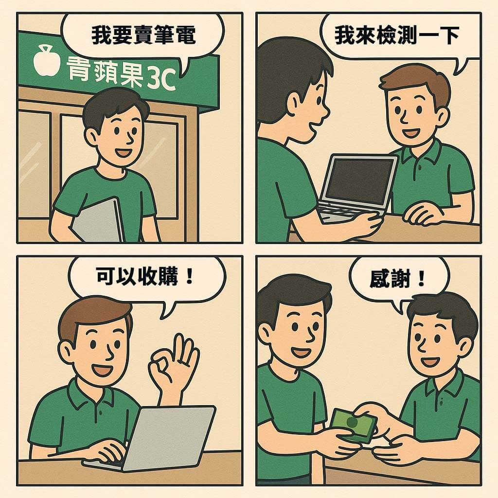 筆電收購流程懶人包圖卡|青蘋果3C|台中台南高雄筆電回收價格查詢